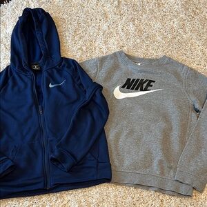 Nike Boys Navy Hoodie and Gray Sweatshirt